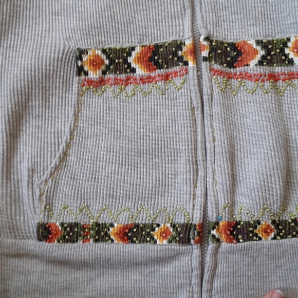 Free People Beaded Waffle Knit Gray Tribal Hoodie - Picture 4 of 6